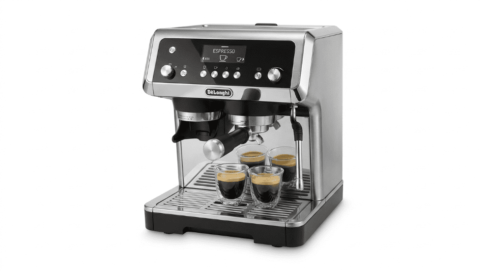 De'Longhi La Specialista Maestro espresso machine in silver and black.