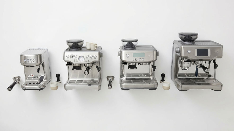 Sage UK coffee machine range showing Bambino Plus, Barista Express, Barista Pro and Oracle Touch side by side