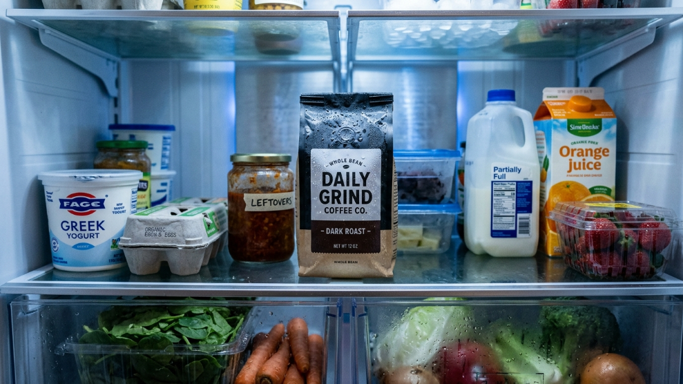 Coffee beans inside a refrigerator showing condensation and moisture problem with coffee storage