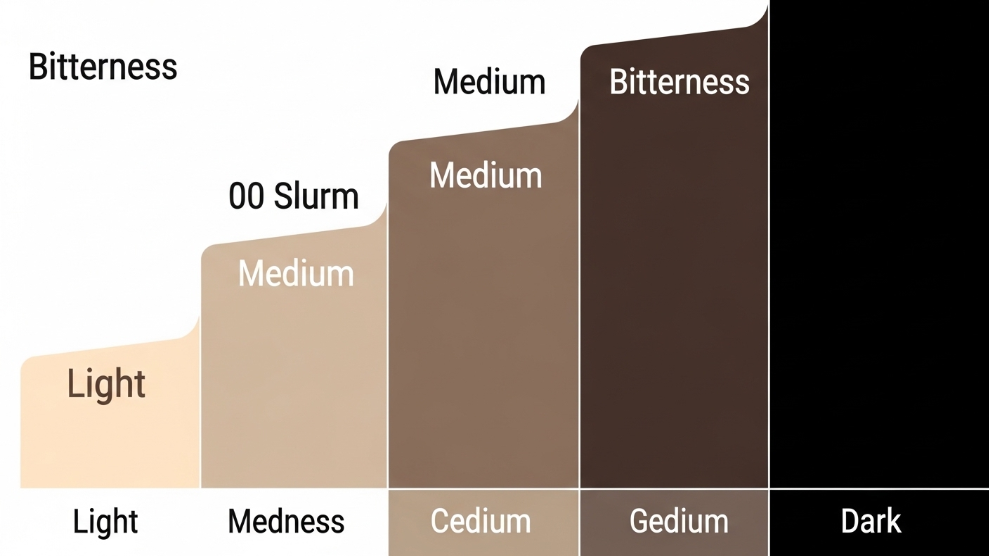 Flavour profile chart comparing light medium and dark roast coffee showing acidity sweetness bitterness and body levels.
