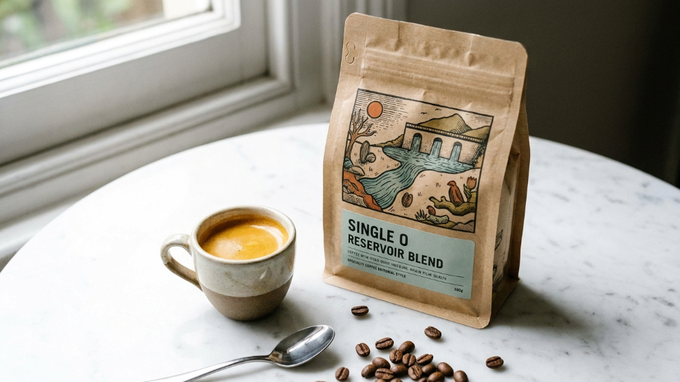 Single O Reservoir Blend specialty coffee bag showing stone fruit tasting notes from Sydney specialty roaster