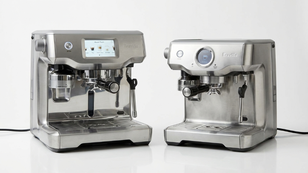 Breville Oracle Touch and Oracle Jet side by side comparison showing touchscreen interface differences and design updates