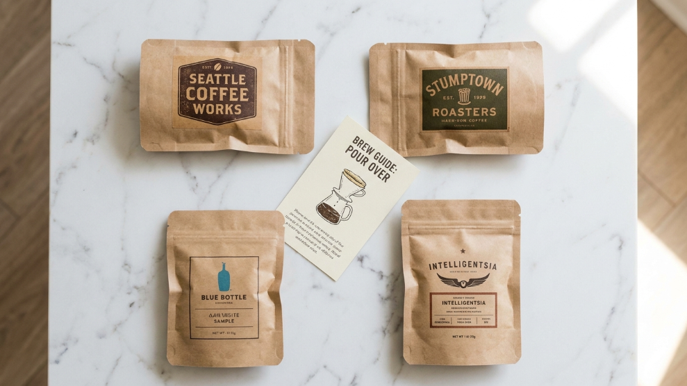 Bean Box coffee sampler subscription with four small specialty coffee sample bags
