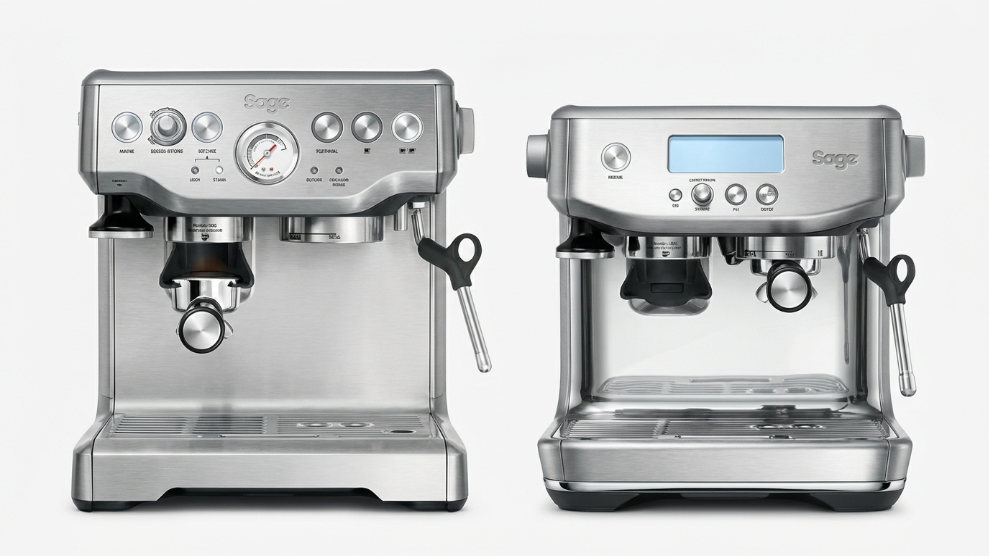 Sage Barista Touch Impress with colour touchscreen display showing drink menu on a kitchen counter