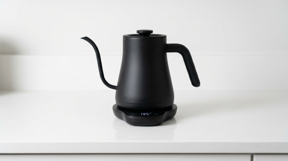 Step by step pour-over coffee brewing showing bloom stage with gooseneck kettle