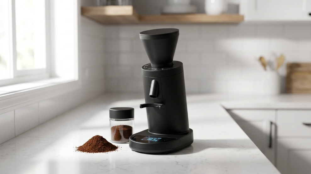 Baratza Virtuoso Plus electric burr grinder in black with digital timer display
