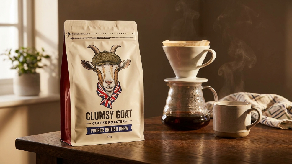 Clumsy Goat Coffee UK specialty subscription bag with branded packaging