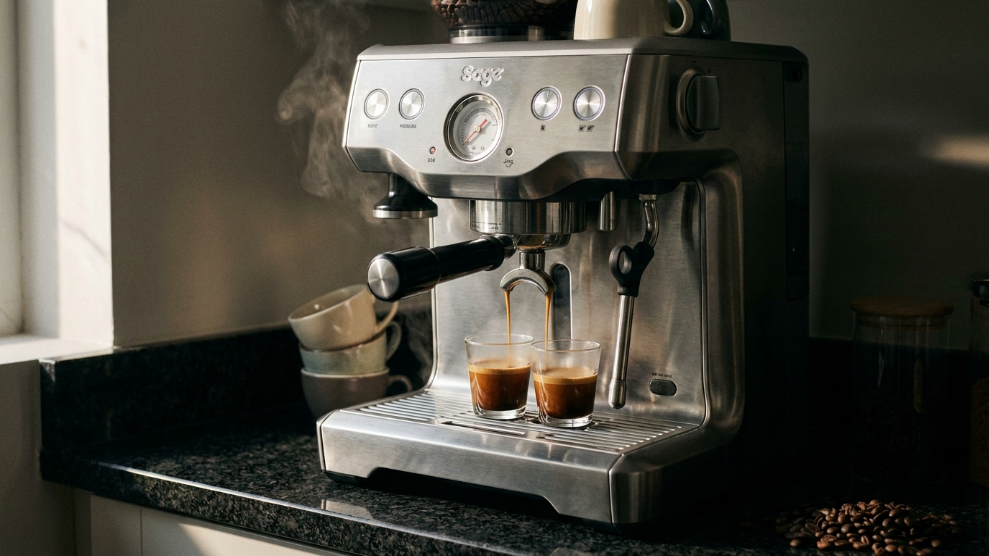 Sage Oracle Touch automatic espresso machine with colour touchscreen and automatic milk frother on a premium kitchen counter